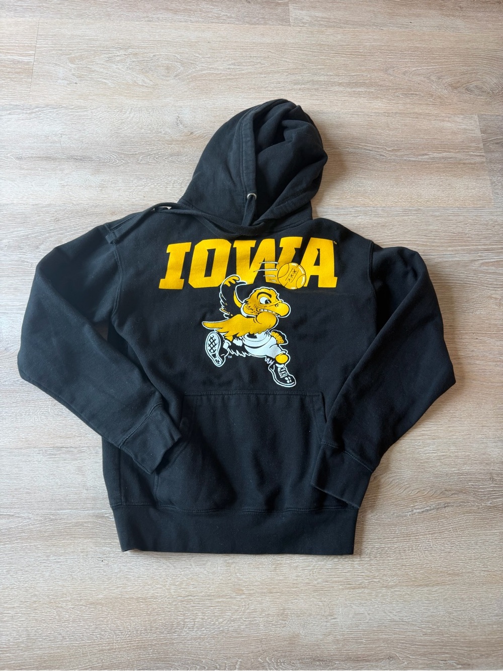 Iowa Black & Gold Pullover Hoodie with Mascot Graphic Size Small